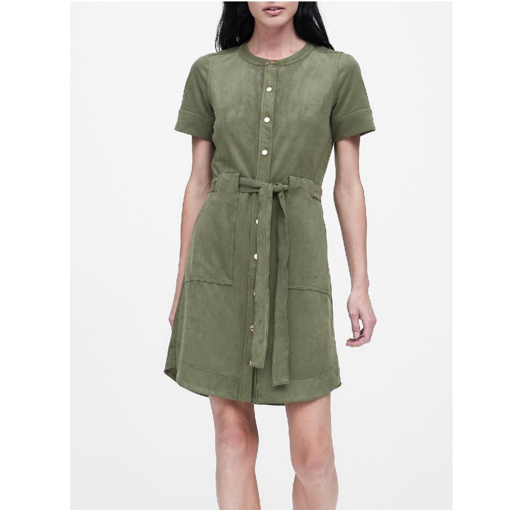 Banana Republic Green Vegan Suede Shirt Dress